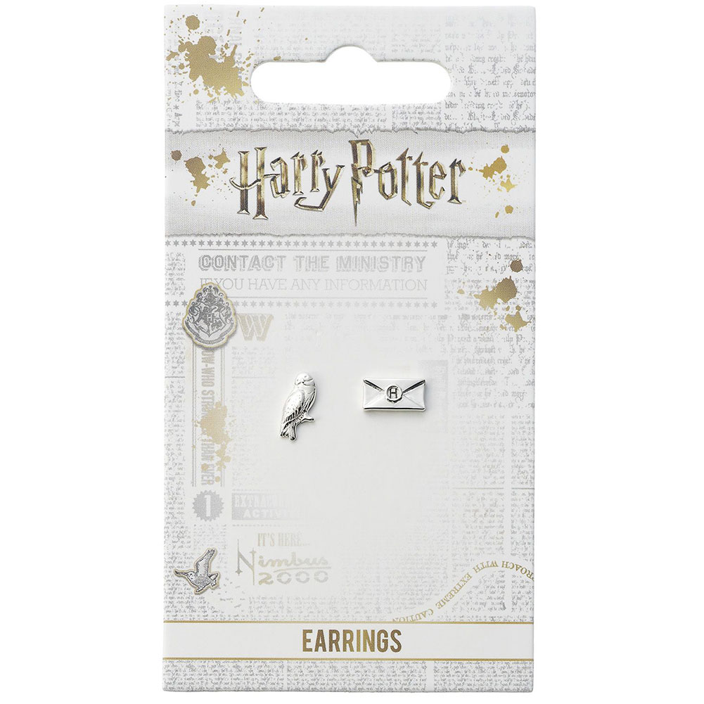 (image for) Harry Potter Silver Plated Hedwig Owl & Letter Stud Earrings
