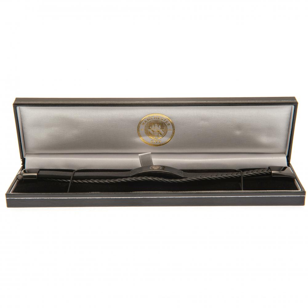 (image for) Manchester City FC Black IP Leather Bracelet