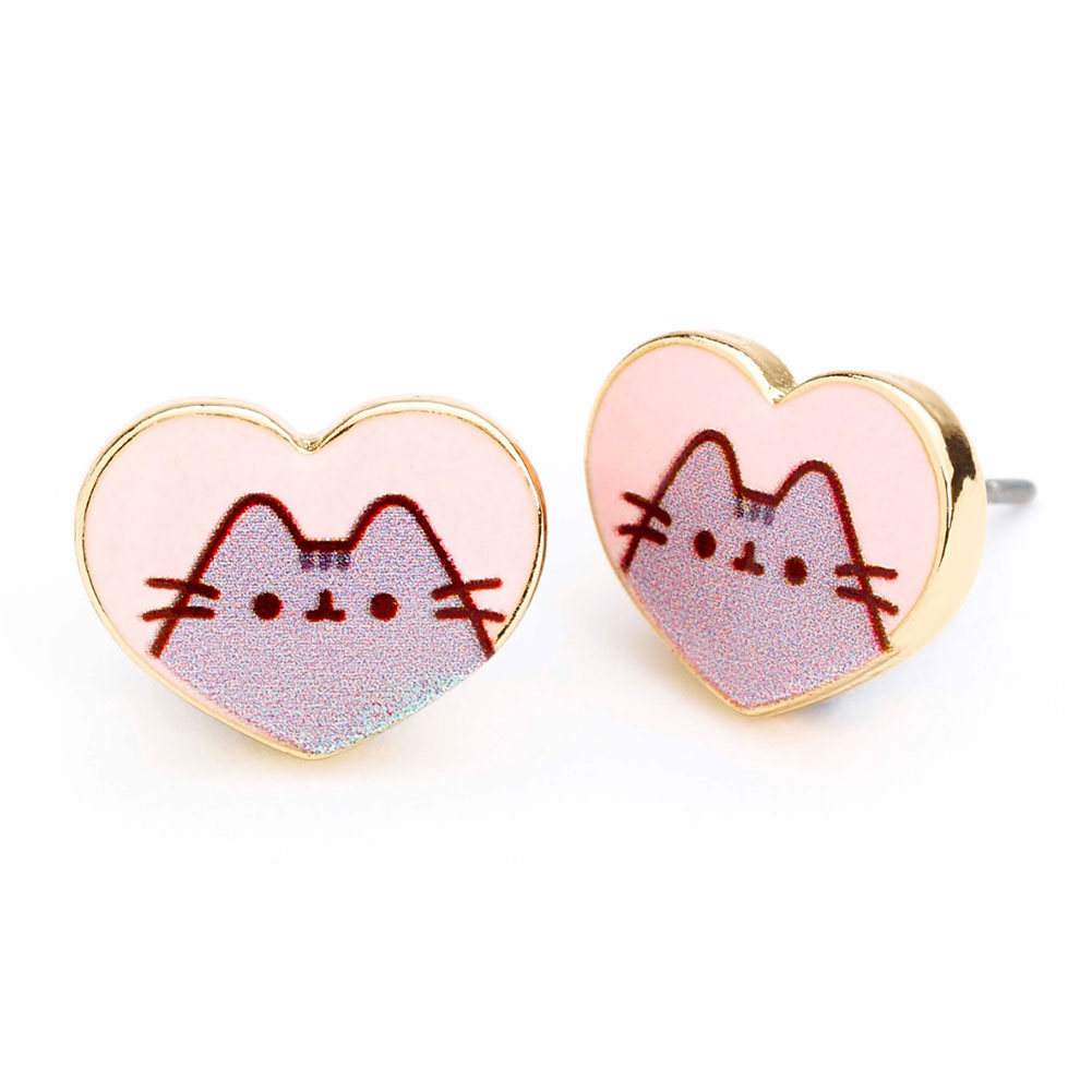 (image for) Pusheen Gold Plated Heart Stud Earrings