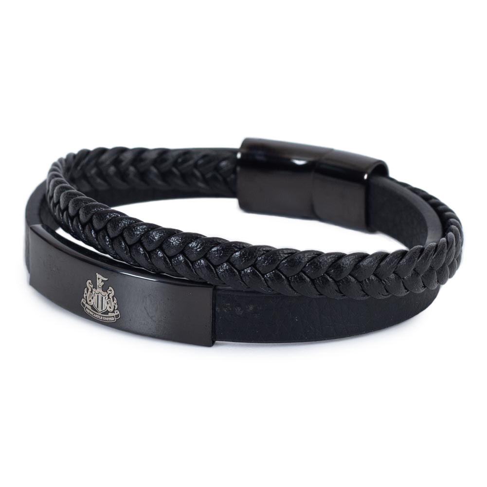 (image for) Newcastle United FC Black IP Leather Bracelet