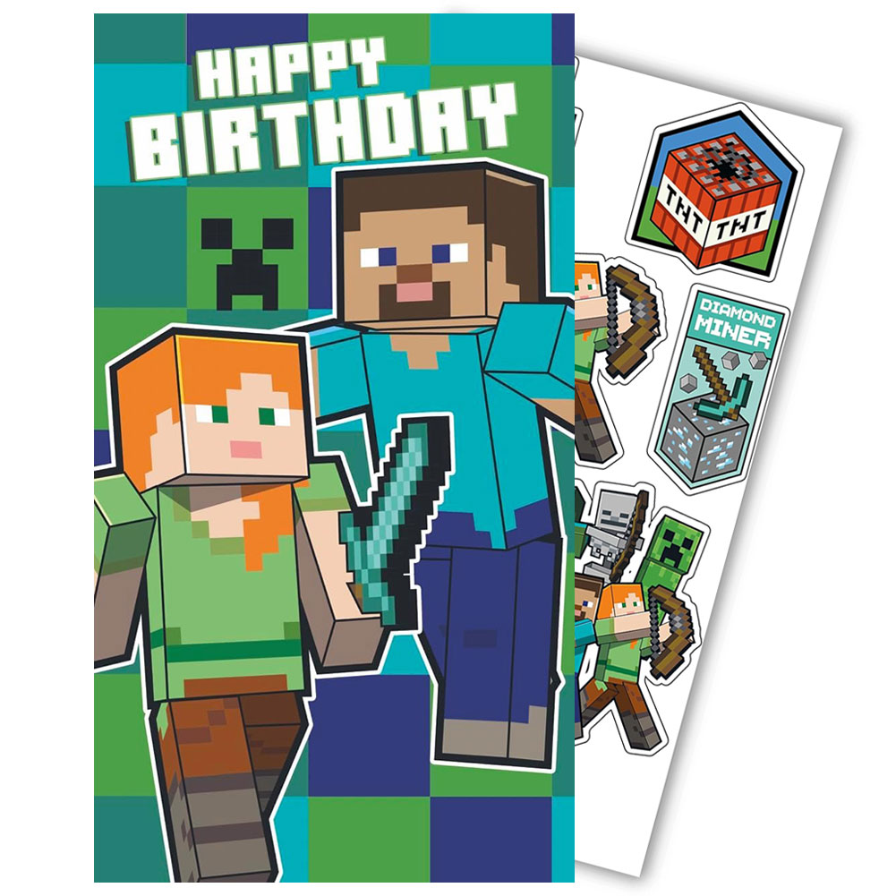 (image for) Minecraft Birthday Card With Stickers
